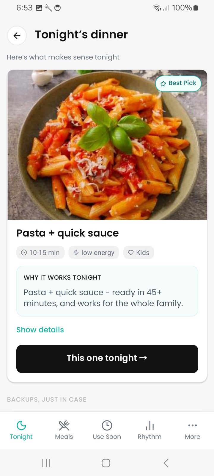 Tonightful's dinner pick - Pasta + quick sauce, best pick for tonight